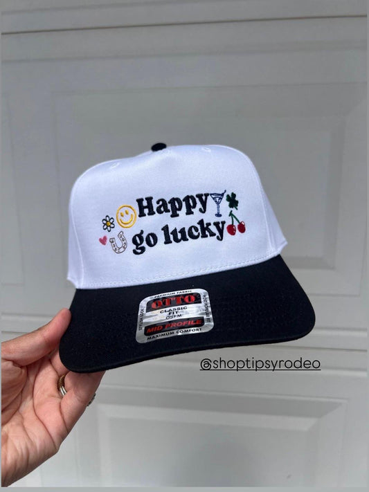 Happy Go Lucky Embroidered Trucker Hat
