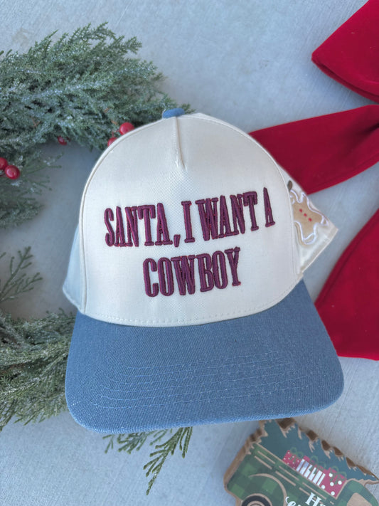 Santa, I want a Cowboy Christmas Holiday Trucker Hat 